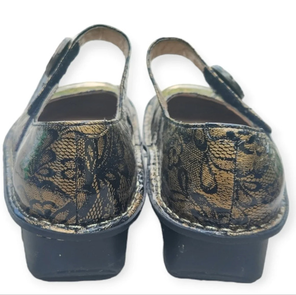 Alegria Leather Slip-On Mary Janes - Faye Black Gold Lace Size 37 - 7 - Picture 5 of 7